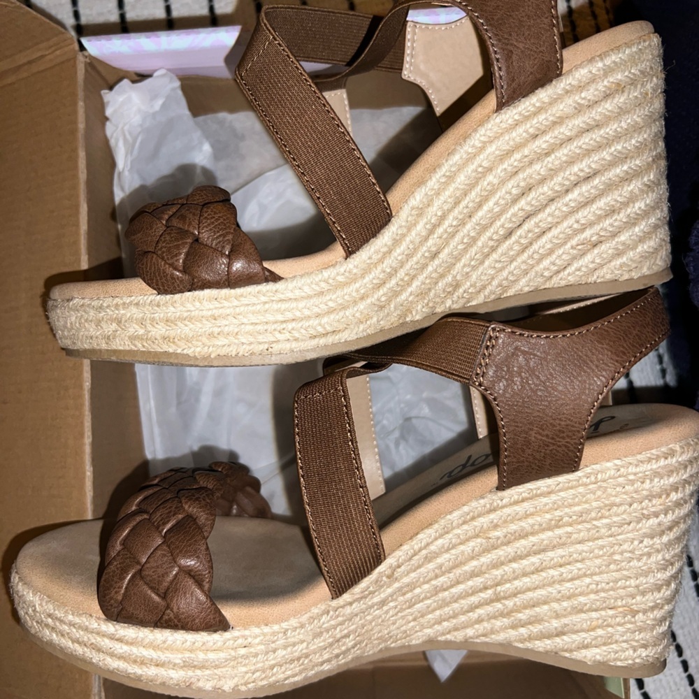 Jellypop NEW Brown Wedge Sandals, comfy boho beach wear, memory foam footbed 7.5 - Picture 4 of 7